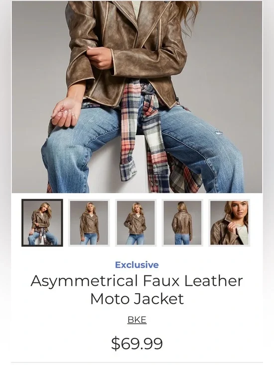 Like New BKE Buckle Asymmetrical Faux Leather Cropped Moto Jacket - Picture 8 of 16